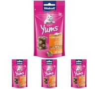 Vitakraft Cat YUMS, Premio para Gatos, Snack Blando Relleno de Pollo y Hierba para Gatos, en Bolsa resellable, sin azúcar añadido (1x 40g) (Paquete de 4)
