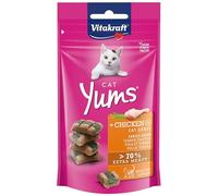 Vitakraft Cat Yums, premio para gatos, snack blando relleno de pollo y hierba para gatos, en bolsa resellable, sin azúcar añadido (1x 40g)