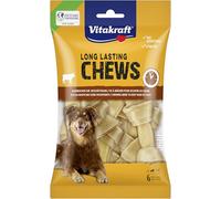 Vitakraft Chews - Bocadillo para Perros, 10 cm de Largo, Hueso masticable de Larga duración, para un Intenso Empleo, de Piel de Vacuno Seca y prensada, para Perros medianos (1 x 6 Unidades)