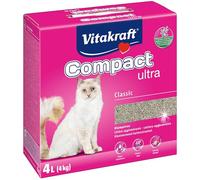 Vitakraft Compact Ultra Classic,arena gatos,aglomerante,absorbente (1x 4kg) | absorbe líquidos y olores, bentonita, forma grumos firmes, muy rendidora, inhibe formación bacterias, limpieza fácil