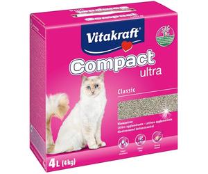 Vitakraft Compact Ultra Classic,arena gatos,aglomerante,absorbente (1x 4kg) | absorbe líquidos y olores, bentonita, forma grumos firmes, muy rendidora, inhibe formación bacterias, limpieza fácil