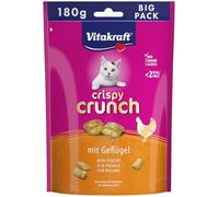 Vitakraft Crispy Crunch, golosina para Gatos, crujiente para Gatos, Relleno de Aves de Corral, en Paquete Grande resellable, sin azúcar añadido (1 x 180 g)