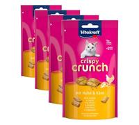 Vitakraft Crispy Crunch, golosina para Gatos, crujiente para Gatos, Relleno de Pollo y Queso, en Bolsa resellable, sin azúcar añadido (1 x 60 g) (Paquete de 4)