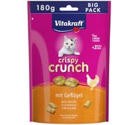 Vitakraft Crispy Crunch, golosinas para Gatos, Snack crujiente para Gatos Relleno de Aves, en envase Grande resellable, sin azúcares añadidos (1 x 180 g)