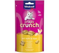 Vitakraft Crispy Crunch, golosinas para Gatos, Snack crujiente Relleno de Pollo y Queso, en Bolsa resellable, sin azúcares añadidos (1 x 60 g)