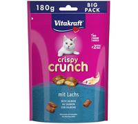 Vitakraft Crispy Crunch, golosinas para Gatos, Snack crujiente Relleno de salmón, en envase Grande resellable, sin azúcares añadidos (1 x 180 g)