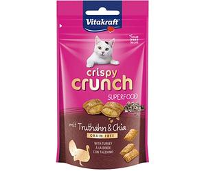 Vitakraft - Crispy Crunch Superfood, Snacks para Gatos Crujientes con Pavo y Semillas de Chía - 60 g
