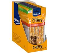 Vitakraft Delicious Chews, huesos masticables para perro, rollos masticables hechos de piel de vacuno envueltos con carne de pollo, para actividad, sin azúcar añadido (15x 90g)