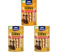 Vitakraft Delicious Chews, Huesos para Masticar para Perros, Espiral masticable de Piel de Vacuno Envuelta en Carne de Pollo, para entretener, sin azúcar añadida (1x 70g) (Paquete de 3)