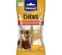 Vitakraft Delicious Chews, nudo masticable, snack perro, talla M (1x 70g) | masticable piel vacuno seca, envuelto pollo, bajo grasa con menos del 4 %, fortalece músculos masticación