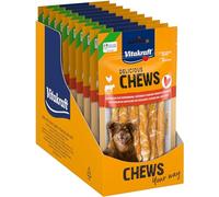 Vitakraft Delicious Chews, rollitos masticables para perros, piel de vacuno envuelta en carne de pollo, para actividad, sin azúcar añadido (10x 70g)