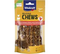 Vitakraft Delicious Chews, rollo masticable, snack perro, talla S (1x 70g) | masticable piel vacuno seca, envuelto pollo, bajo grasa con menos del 4 %, fortalece músculos masticación