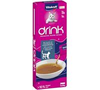Vitakraft Drink, golosina líquida para gatos, snack para gatos para una dieta líquida equilibrada, con salmón, en sobres individuales, sin azúcares añadidos (1 envase de 5x 30g)