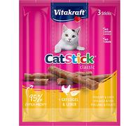 VITAKRAFT - Golosinas para gatos «Cat-Stick Mini», con aves e hígado, comida para gatos, bolsa fresca de 3 palitos de 6 g