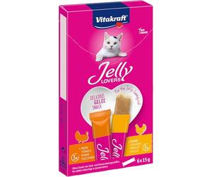 Vitakraft Jelly Lovers, golosinas para Gatos, Snack de gelatina para Gatos con Pollo y Pavo, palitos Individuales, sin azúcar añadido (1 Paquete de 6X 15g)