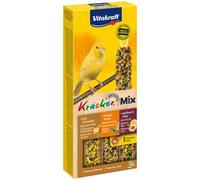 Vitakraft Kräcker, comida pájaros, canarios, huevo, cuidado pico (1 x 80g) | semillas hierba, albaricoque e higo, miel y sésamo, vitaminas y minerales, sin azúcares añadidos,3 capas madera natural, clip