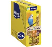 Vitakraft Kräcker Mix golosina para pájaros, palitos para Picar con Huevo y Semillas de Hierba, con Albaricoque e Higo, con Miel y sésamo, para el Cuidado del Pico, sin azúcar añadido (10 x 80 g)