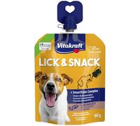Vitakraft Lick & Snack, Crema de Entrenamiento Suave en Formato Quetschie, con Salchicha de hígado, se Puede Volver a Cerrar, sin azúcar añadido (1 x 60 g)