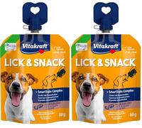Vitakraft Lick & Snack, Crema de Entrenamiento Suave en Formato Quetschie, con Salchicha de hígado, se Puede Volver a Cerrar, sin azúcar añadido (1 x 60 g) (Paquete de 2)