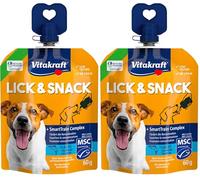 Vitakraft Lick & Snack, Crema de Entrenamiento Suave en Formato Quetschie, con salmón, resellable, sin azúcar añadido (1 x 60 g) (Paquete de 2)