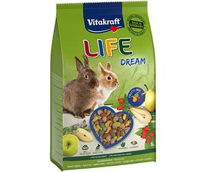 Vitakraft Life Dream, comida conejos enanos, manzana,escaramujo (1 x 1,8kg) | sin selección, ayuda desgaste dental, vitaminas y minerales, sin azúcares añadidos, sin conservantes añadidos