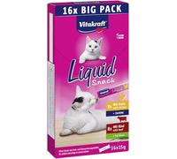 Vitakraft Liquid Snack, golosina líquida para gatos, snack cremoso para gatos, con ternera, con pollo, en sobres individuales, 1 envase de almacenamiento (16x 15g)