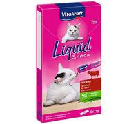 Vitakraft Liquid Snack, golosina para gatos, snack cremoso para gatos, con carne de vacuno y hierba para gatos, en bolsitas individuales, para una flora intestinal sana (1 paquete con 6x 15g)