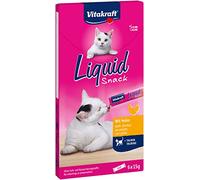 Vitakraft Liquid Snack, golosina para gatos, snack cremoso para gatos, con pollo y taurina, en sobres individuales, favorece los ojos y el corazón (1 paquete de 6x 15g)