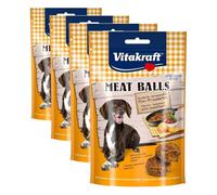 Vitakraft Meat Balls, golosinas para Perros, Mini albóndigas carnosas, como recompensa, golosinas de adiestramiento para Perros, sin azúcar añadido (1x 80g) (Paquete de 4)