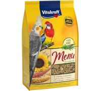 Vitakraft Menü, comida pájaros, cotorras grandes, cereales,nueces (1 x 3kg) | semillas, hierbas, vitaminas, minerales, oligoelementos, materias primas naturales, sin azúcar,sin colorantes ni conservantes