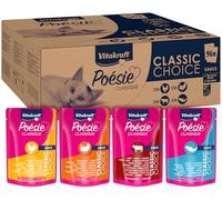 Vitakraft Poésie Classique, comida húmeda gatos, salsa rica (96x 85g) | pollo, pavo, vacuno y salmón MSC, alimento gatos adultos, variedad sabores, sin azúcares añadidos ni cereales