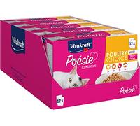 Vitakraft Poésie Classique, comida húmeda para gatos, comida húmeda en gelatina para gatos, con pollo, con pavo, con ave, con pato, sin azúcar añadido ni cereales (5 paquetes de 12x 85g)