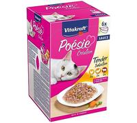 Vitakraft Poésie Création, comida húmeda gatos, pollo, pavo,vacuno (6x 85g) | alimento gatos adultos, Tender Selection, pollo y verduras, vacuno y zanahoria, pavo en salsa queso, sin azúcares añadidos