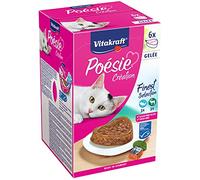 Vitakraft Poésie Création, comida húmeda gatos, salmón, caza (6x 85g) | alimento gatos adultos, salmón y espinacas, caza y arándanos rojos, sin azúcares añadidos, nutricionalmente equilibrado