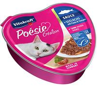 Vitakraft Poésie Création, Comida húmeda para Gatos, en Salsa, con abadejo, Espinacas y Tomate, alimento húmedo Gatos Adultos, sin azúcares añadidos (1x 85g) (Paquete de 6)