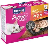 Vitakraft Poésie Délice, comida húmeda gatos, pollo, pavo, vacuno (6x 85g) | alimento gatos adultos, bocados en salsa, práctico sobre porciones, sin azúcares añadidos ni cereales