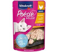 Vitakraft Poésie Délice, Junior comida húmeda gatos, pollo (1x 85g) | alimento para gatos jóvenes hasta 1 año, bocados en salsa, práctico sobre porciones, sin azúcares añadidos ni cereales