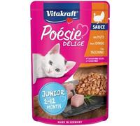 Vitakraft Poésie Délice Sauce Junior, Alimento húmedo para Gatos Junior con trozos de Carne en Salsa, Variedad Pavo, 85 g (Paquete de 6)