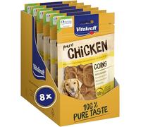 Vitakraft Pure Chicken Coins, golosinas para perros, monedas de pollo, golosinas de adiestramiento para perros, sin azúcar añadido (8x 80g)