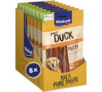Vitakraft Pure Duck Filet, golosina para perros, tiras de filete de pechuga de pato, golosina de adiestramiento para perros, sin azúcar añadido (8x 80g)