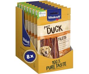 Vitakraft Pure Duck Filet, golosina para perros, tiras de filete de pechuga de pato, golosina de adiestramiento para perros, sin azúcar añadido (8x 80g)