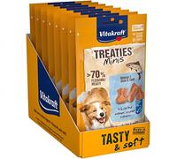 Vitakraft Treaties Minis, golosinas para perros, con salmón, con Omega, para entrenamiento, recompensa, en reserva (8 x 48 g)