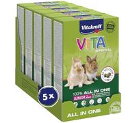 Vitakraft Vita Special Junior, comida para conejos enanos, para conejos enanos jóvenes, con hierbas y pastos, para una digestión óptima, sin azúcar añadido ni cereales (5 x 600 g)