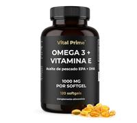 VITAL PRIME Omega 3 Capsulas 2000 MG EPA 660 DHA 440 + Vitamina E 120 Softgels | Omega 3 Perlas Aceite de Pescado para Salud del Corazón, Cerebral, Vista para 4 Meses