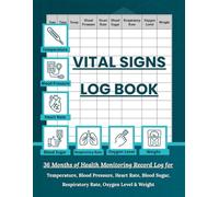 Vital Signs Log Book: 36 Months of Health Monitoring Record Log for Temperature, Blood Pressure, Heart Rate, Blood Sugar, Respiratory Rate, Oxygen Level & Weight