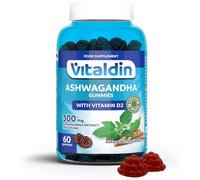 VITALDIN Gominolas de extracto de Raíz de Ashwagandha - 60 Gummies, 300 mg KSM-66 & 1.000 IU Vitamina D2 - sabor Frutos Rojos - Adaptógeno Antiestrés, Calma y relajación - Vegano