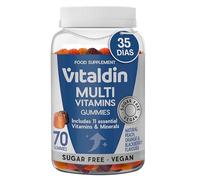 VITALDIN Gominolas Multivitaminas para Adultos - Veganas - Sin Azúcar - Con Vitaminas A, C, D, E, B6, B12, Biotina- Complemento para Mujer y Hombre - 70 gummies -Sabor Melocotón, Naranja y Mora