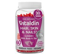 VITALDIN Gummies para Pelo, Piel y Uñas - Con 2500 μg de Biotina - Ayuda al Cuidado del Cabello - Con Zinc y Vitaminas C y E - Vegano - Sin Azúcar - Sin Gluten - 60 Gummies - 1 mes -Sabor Fresa