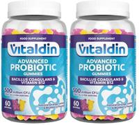 VITALDIN Probiótico gummies - 500 millones de cepas de Bacillus Coagulans por dosis + Vitamina B12 - 60 gominolas, sabor a Frutas - Flora Intestinal - Niños & Adultos (Paquete de 2)