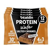 VITALDIN Protein Wafer 30% Caramelo salado| Alto Contenido en Proteína sin Azúcares Añadidos| Colágeno Hidrolizado| Contenido Reducido de Carbohidratos|Barritas Proteicas barquillo con oblea Saludable